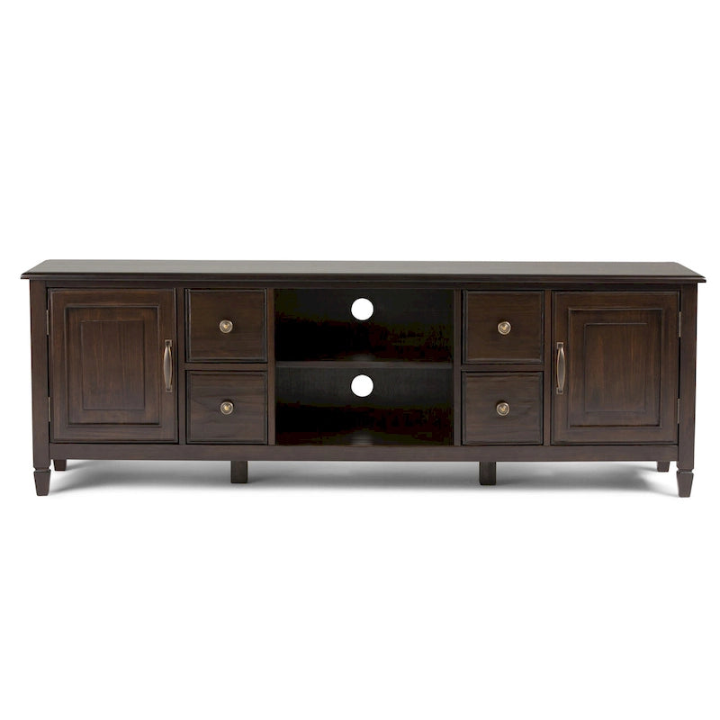 WYNDENHALL Hampshire Meuble TV multimédia traditionnel en BOIS MASSIF de 72 pouces de large pour téléviseurs jusqu'à 80 pouces - 72l x 18p x 24h