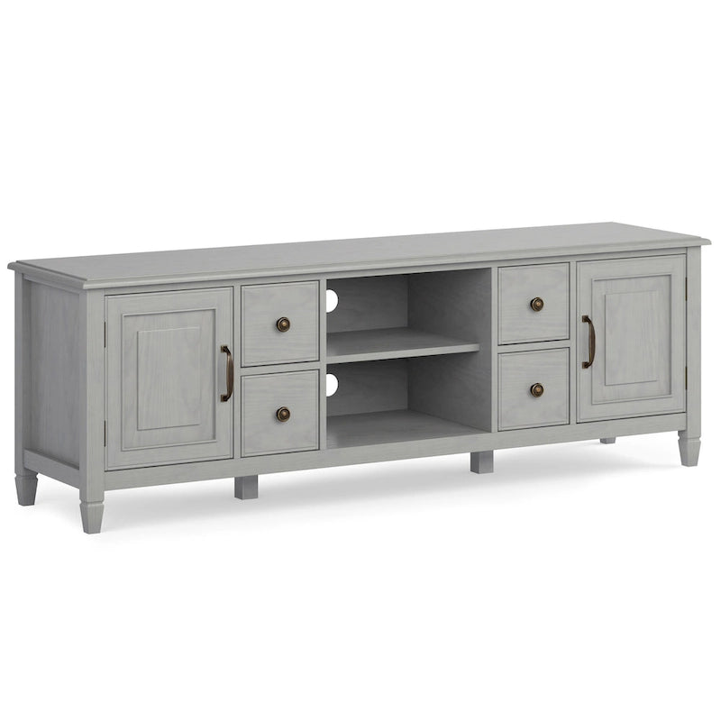 WYNDENHALL Hampshire Meuble TV multimédia traditionnel en BOIS MASSIF de 72 pouces de large pour téléviseurs jusqu'à 80 pouces - 72l x 18p x 24h