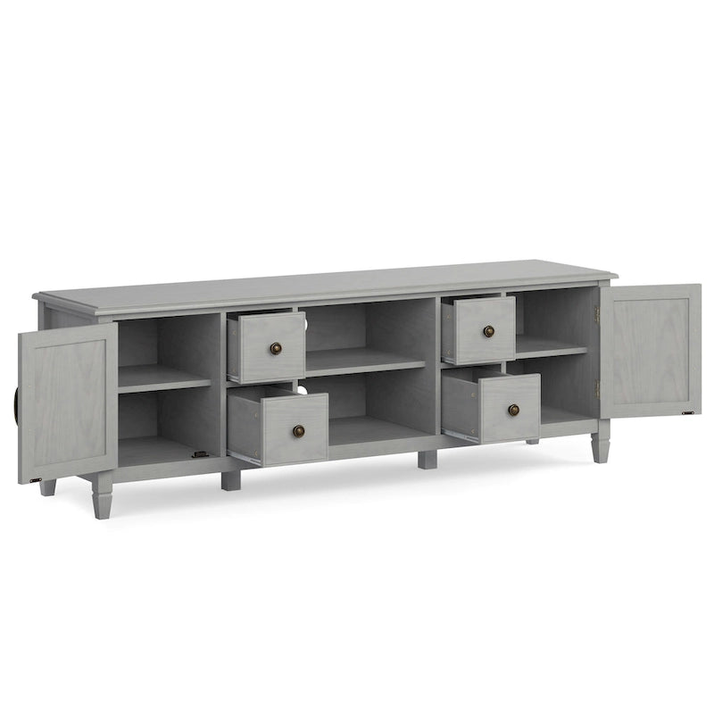 WYNDENHALL Hampshire Meuble TV multimédia traditionnel en BOIS MASSIF de 72 pouces de large pour téléviseurs jusqu'à 80 pouces - 72l x 18p x 24h