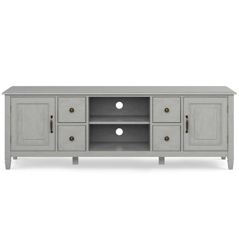 WYNDENHALL Hampshire Meuble TV multimédia traditionnel en BOIS MASSIF de 72 pouces de large pour téléviseurs jusqu'à 80 pouces - 72l x 18p x 24h