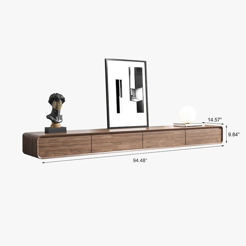Meuble TV flottant, centre de divertissement moderne mural avec 3/4 tiroirs, bois massif, entièrement assemblé