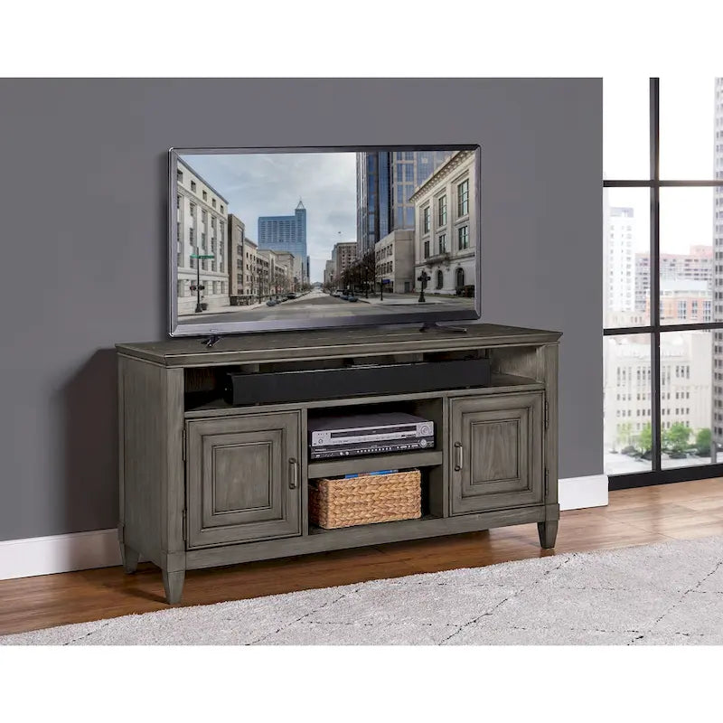Meuble TV Origins by Alpine Newport en bois couleur pierre