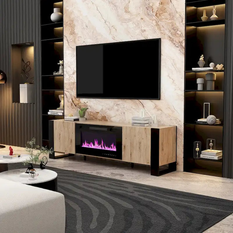 Meuble TV de luxe avec cheminée intégrée et fonctions de cheminée LED