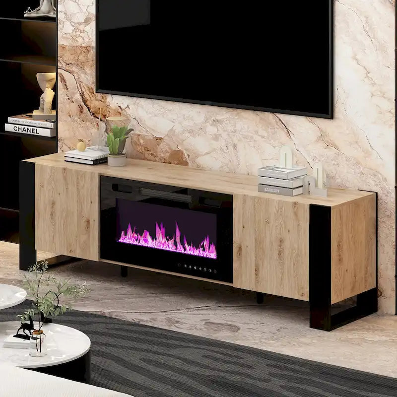 Meuble TV de luxe avec cheminée intégrée et fonctions de cheminée LED