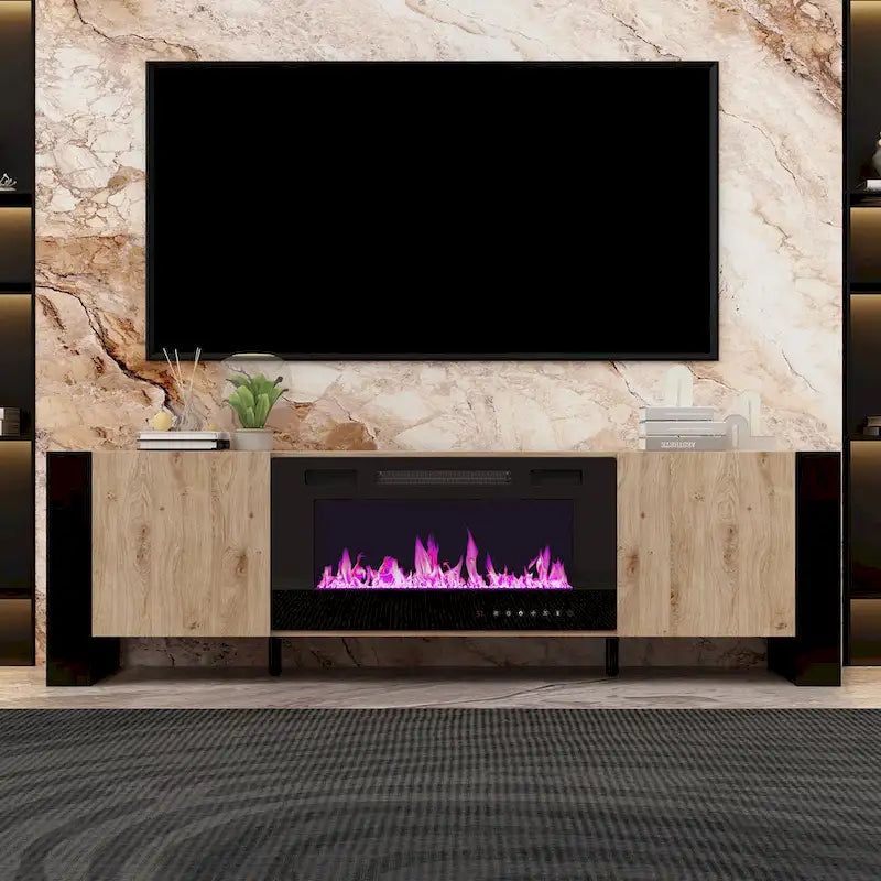Meuble TV de luxe avec cheminée intégrée et fonctions de cheminée LED