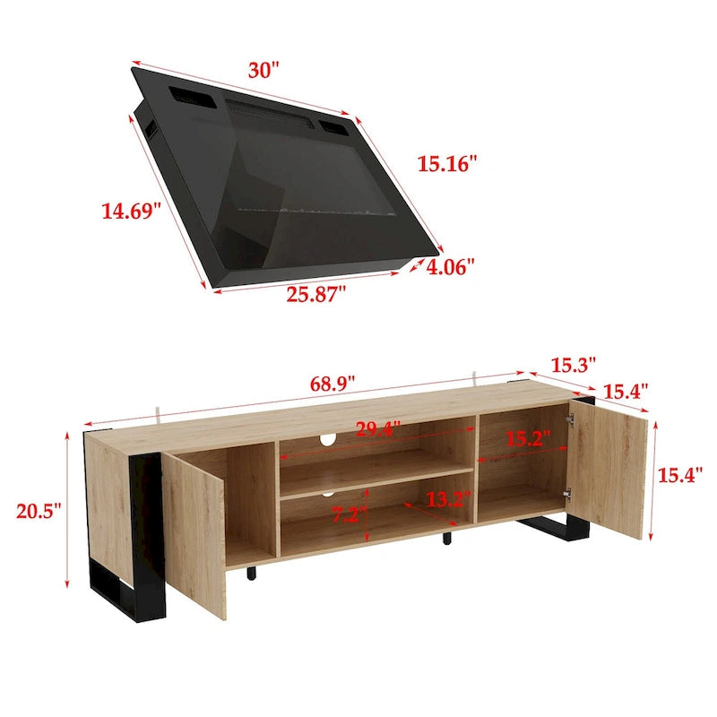 Meuble TV de luxe avec cheminée intégrée et fonctions de cheminée LED