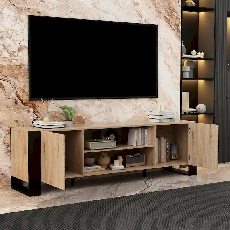 Meuble TV de luxe avec cheminée intégrée et fonctions de cheminée LED