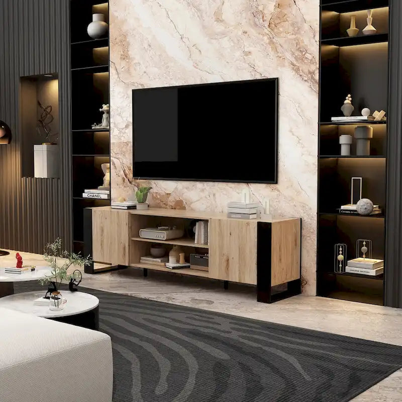 Meuble TV de luxe avec cheminée intégrée et fonctions de cheminée LED