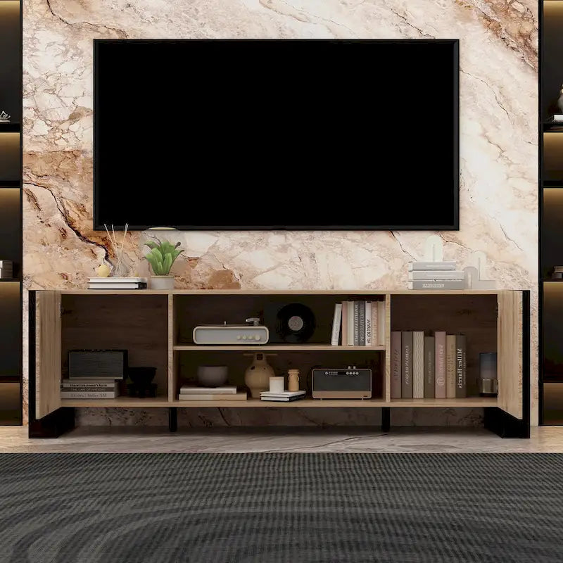 Meuble TV de luxe avec cheminée intégrée et fonctions de cheminée LED
