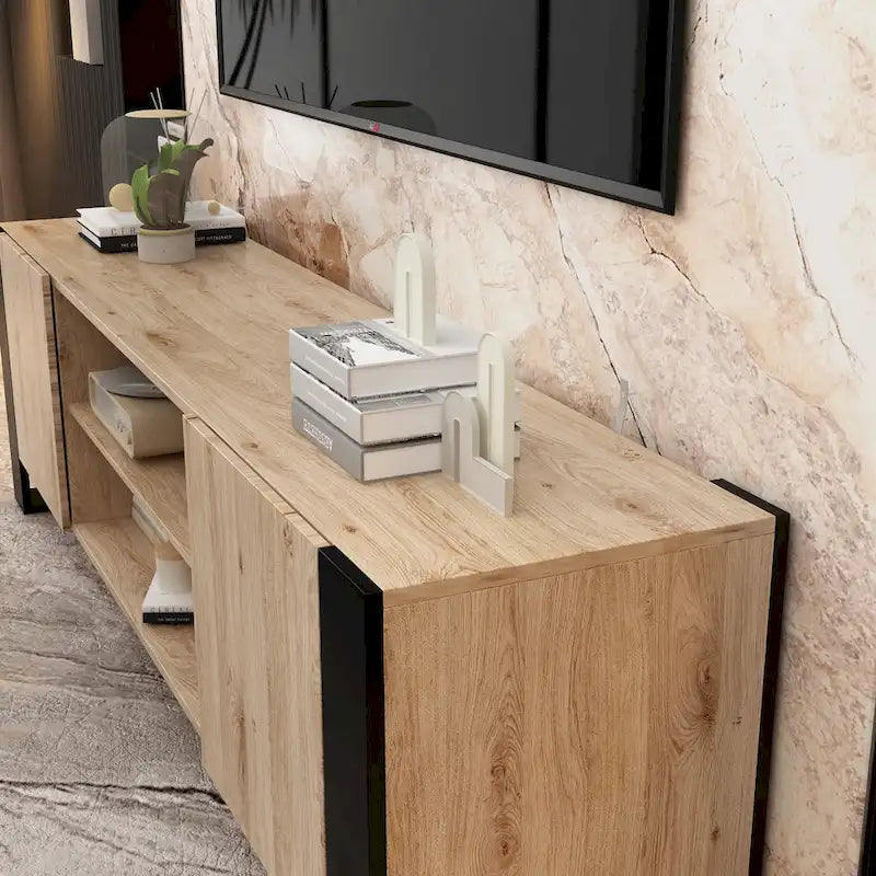 Meuble TV de luxe avec cheminée intégrée et fonctions de cheminée LED