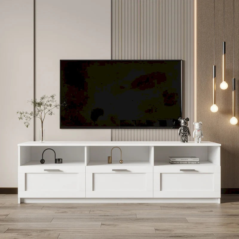 Meuble TV moderne de 70,87 po avec 3 tiroirs de rangement, console TV, meuble de divertissement pour salon