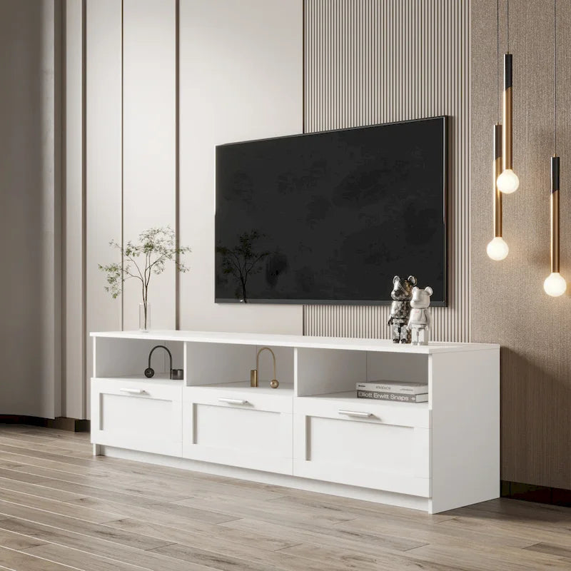 Meuble TV moderne de 70,87 po avec 3 tiroirs de rangement, console TV, meuble de divertissement pour salon