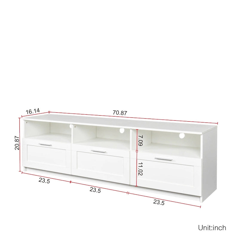 Meuble TV moderne de 70,87 po avec 3 tiroirs de rangement, console TV, meuble de divertissement pour salon