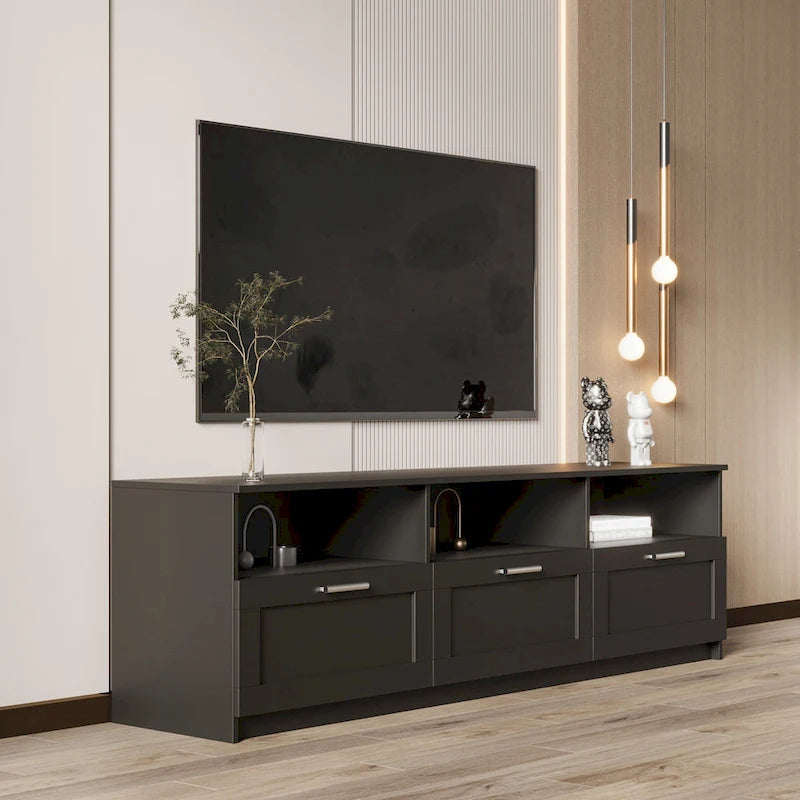 Meuble TV moderne de 70,87 po avec 3 tiroirs de rangement, console TV, meuble de divertissement pour salon