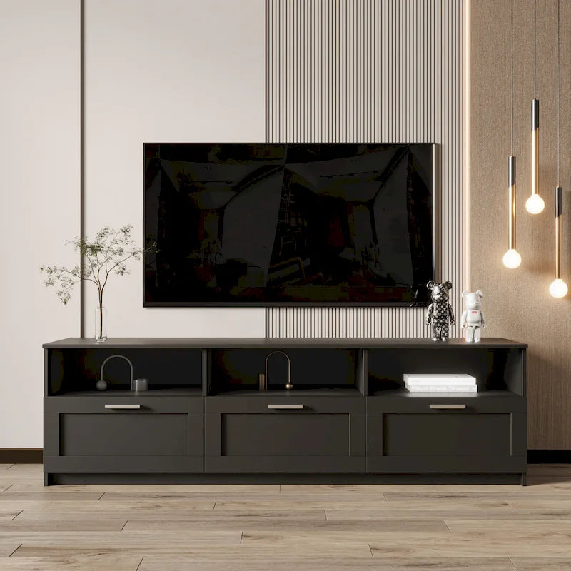 Meuble TV moderne de 70,87 po avec 3 tiroirs de rangement, console TV, meuble de divertissement pour salon