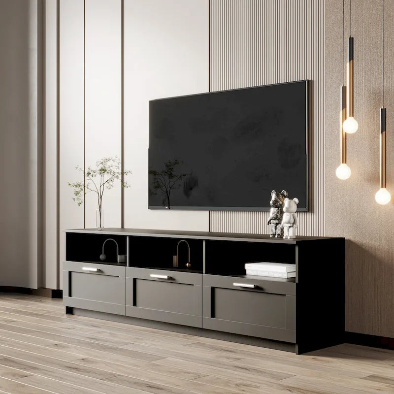 Meuble TV moderne de 70,87 po avec 3 tiroirs de rangement, console TV, meuble de divertissement pour salon