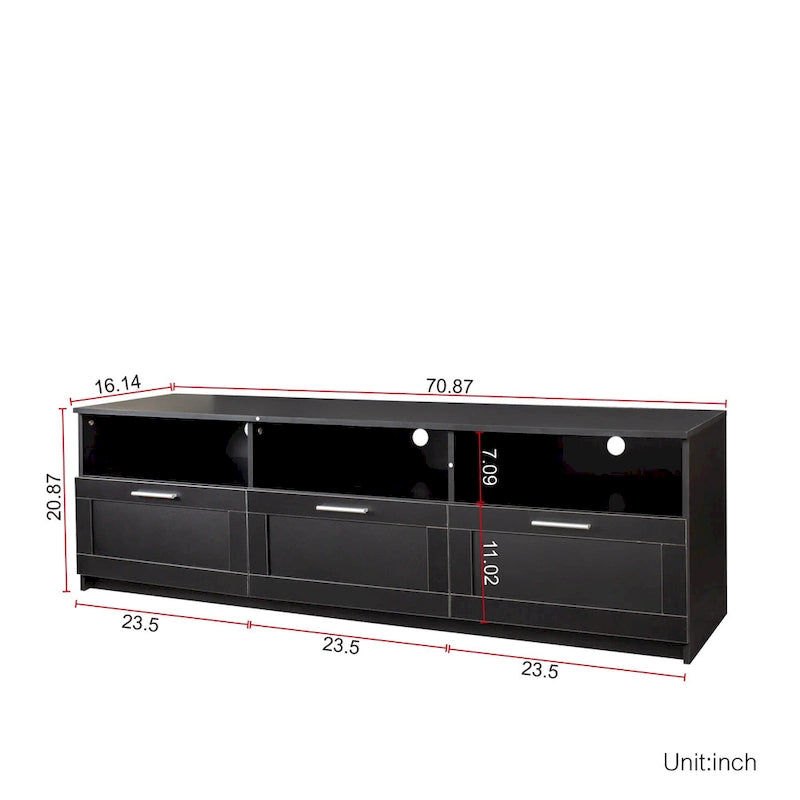 Meuble TV moderne de 70,87 po avec 3 tiroirs de rangement, console TV, meuble de divertissement pour salon