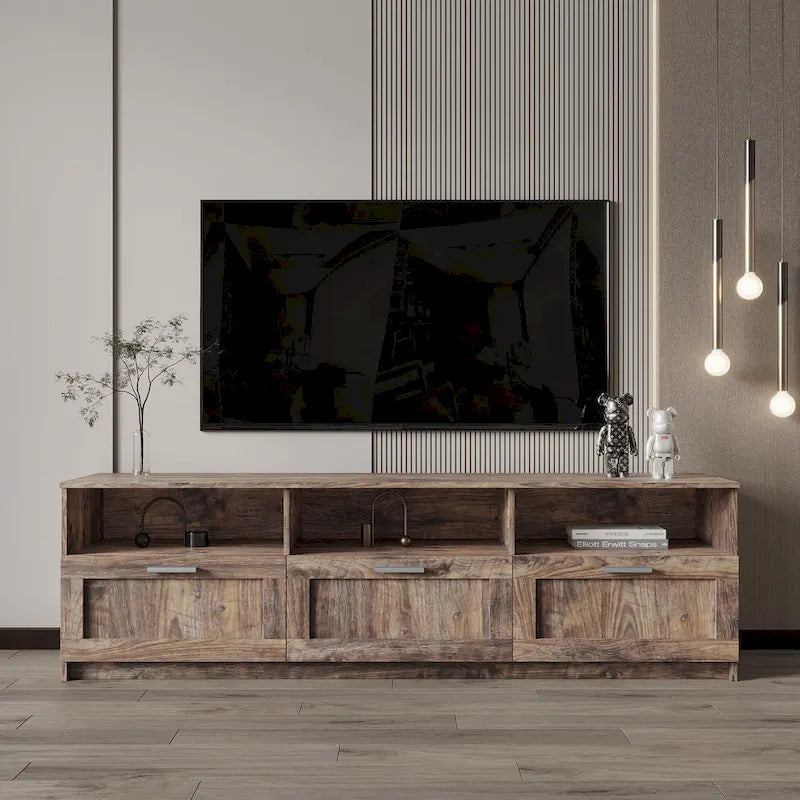 Meuble TV moderne de 70,87 po avec 3 tiroirs de rangement, console TV, meuble de divertissement pour salon