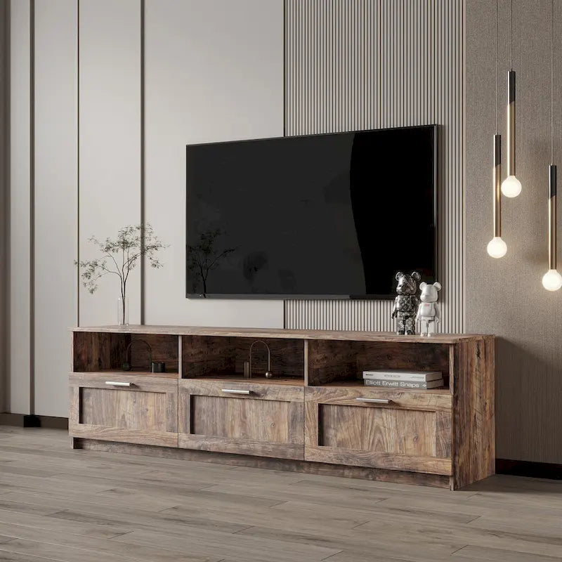 Meuble TV moderne de 70,87 po avec 3 tiroirs de rangement, console TV, meuble de divertissement pour salon