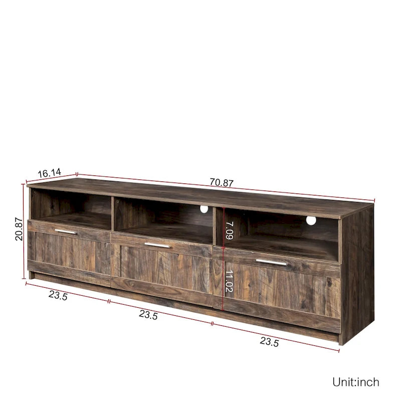 Meuble TV moderne de 70,87 po avec 3 tiroirs de rangement, console TV, meuble de divertissement pour salon