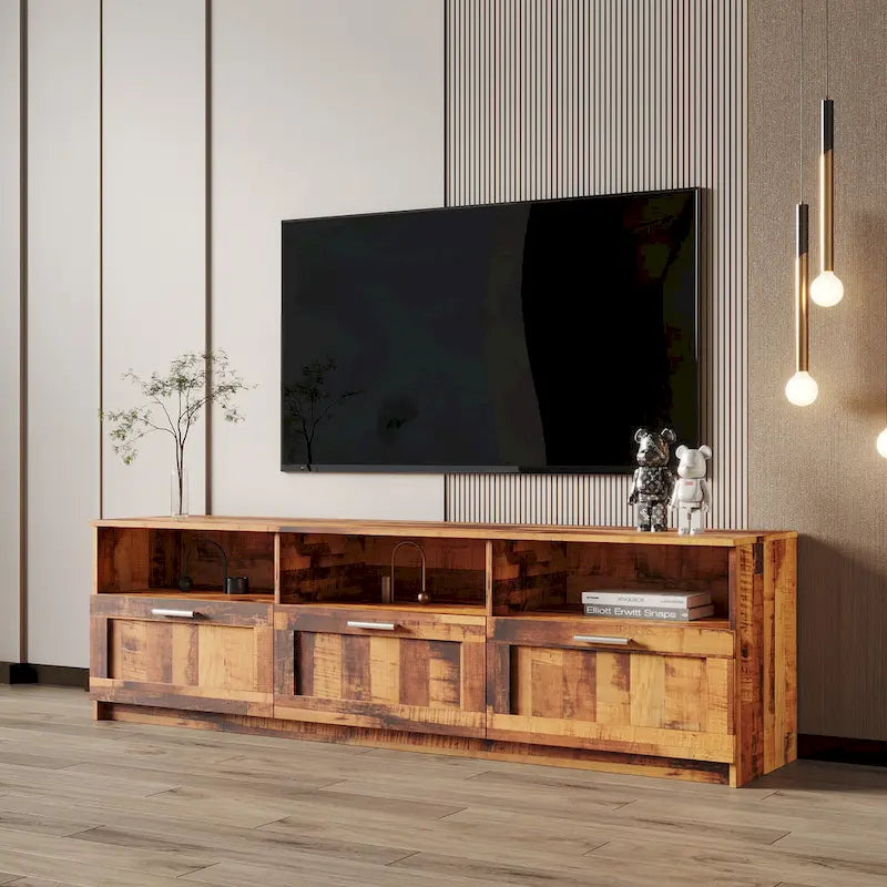 Meuble TV moderne de 70,87 po avec 3 tiroirs de rangement, console TV, meuble de divertissement pour salon