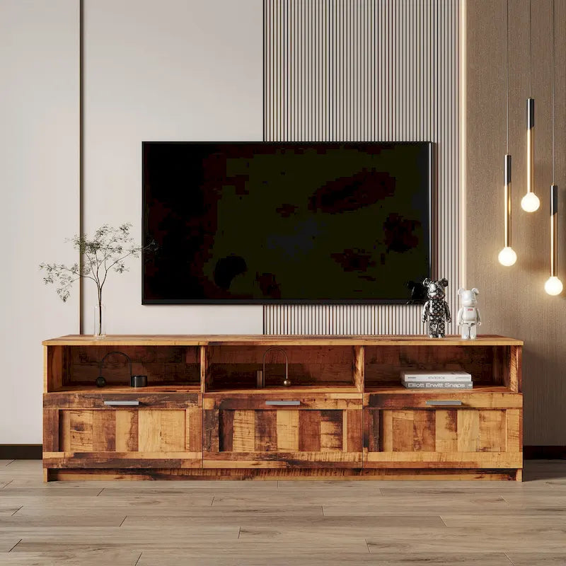 Meuble TV moderne de 70,87 po avec 3 tiroirs de rangement, console TV, meuble de divertissement pour salon