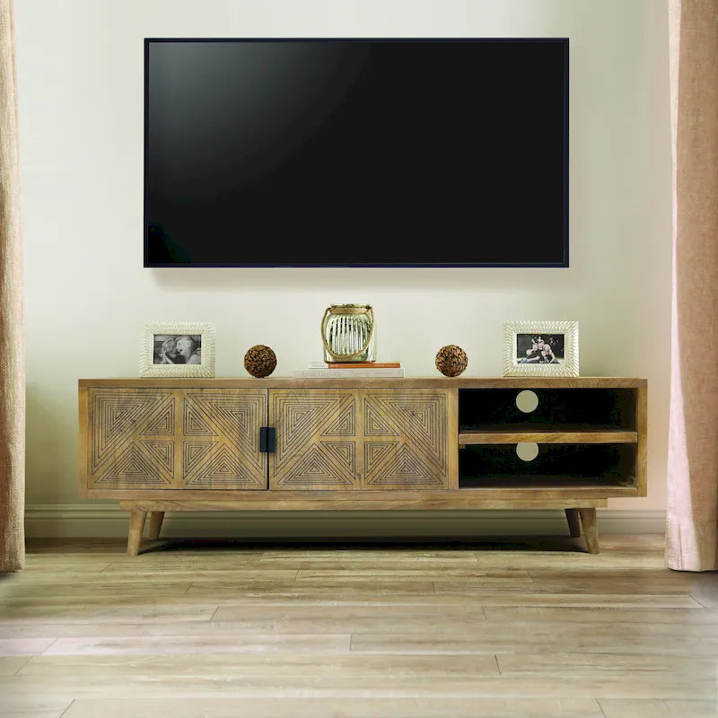 Meuble TV Bidi Mid-Century Modern 142 cm en bois avec 2 étagères ouvertes de Furniture of America