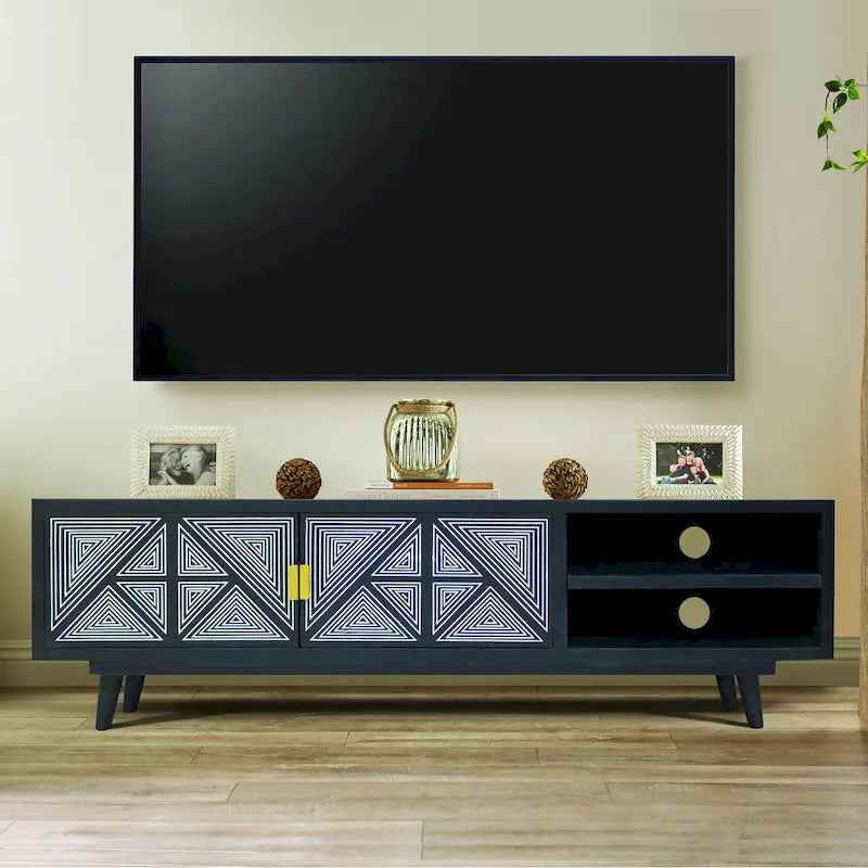 Meuble TV Bidi Mid-Century Modern 142 cm en bois avec 2 étagères ouvertes de Furniture of America