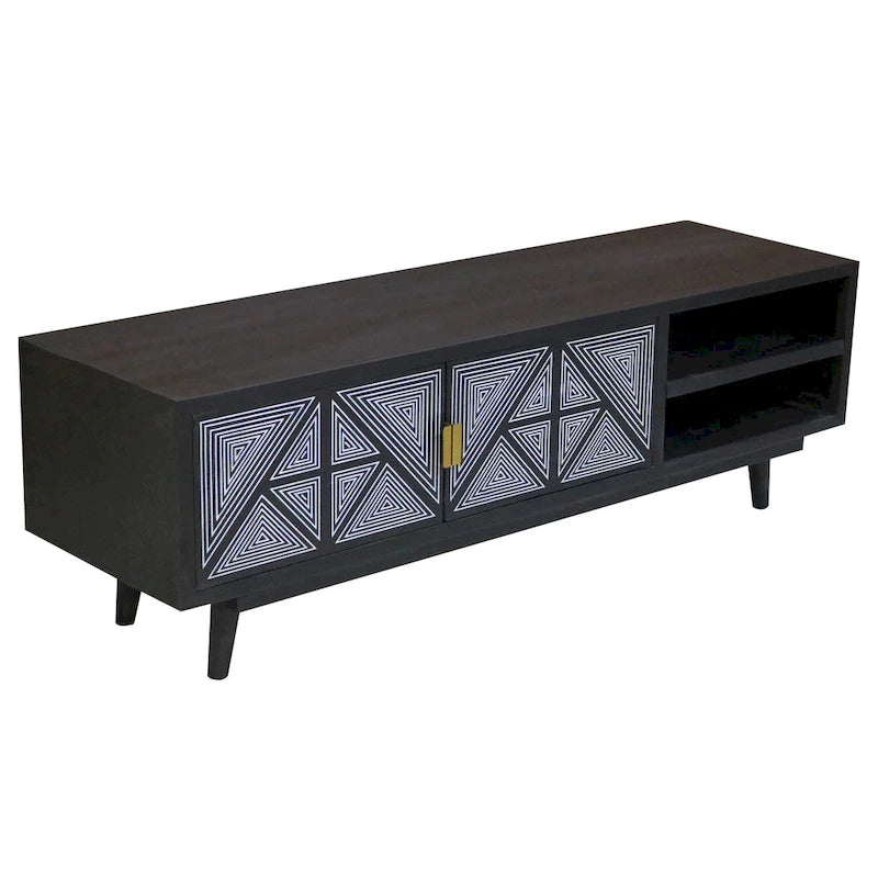 Meuble TV Bidi Mid-Century Modern 142 cm en bois avec 2 étagères ouvertes de Furniture of America