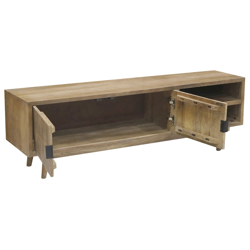 Meuble TV Bidi Mid-Century Modern 142 cm en bois avec 2 étagères ouvertes de Furniture of America
