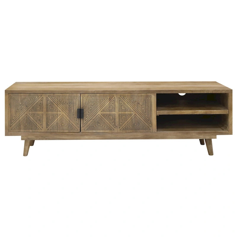Meuble TV Bidi Mid-Century Modern 142 cm en bois avec 2 étagères ouvertes de Furniture of America