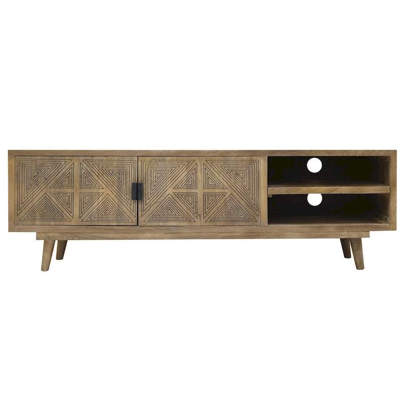 Meuble TV Bidi Mid-Century Modern 142 cm en bois avec 2 étagères ouvertes de Furniture of America