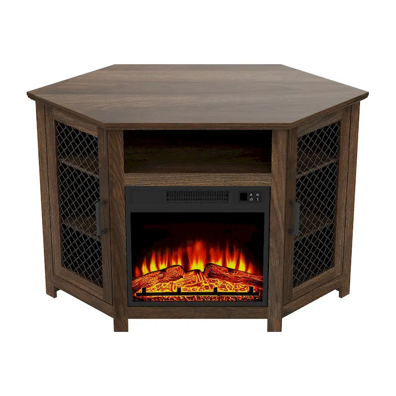 Meuble TV de 113,8 cm avec cheminée électrique de 45,7 cm et étagères - N/A