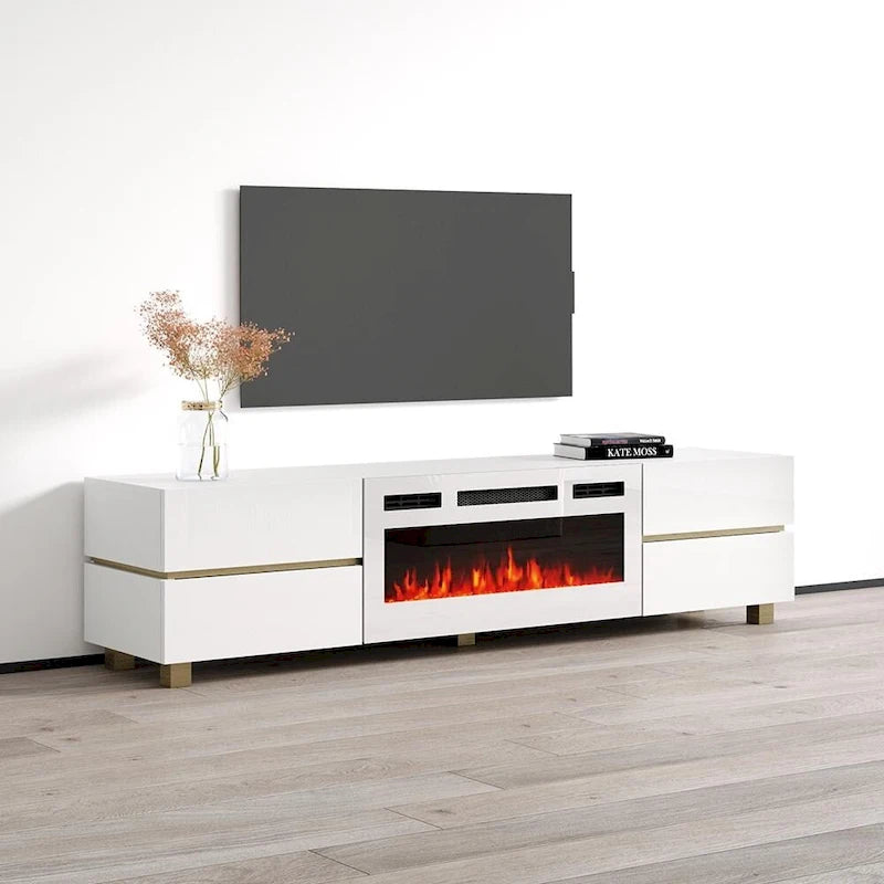 Meuble TV avec cheminée électrique Bono 01 WH-EF