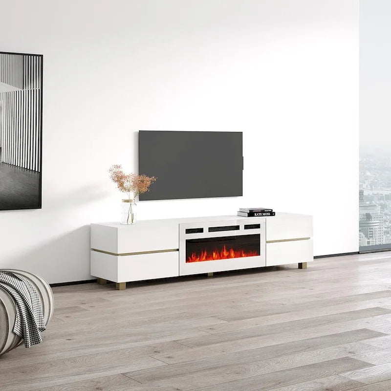 Meuble TV avec cheminée électrique Bono 01 WH-EF