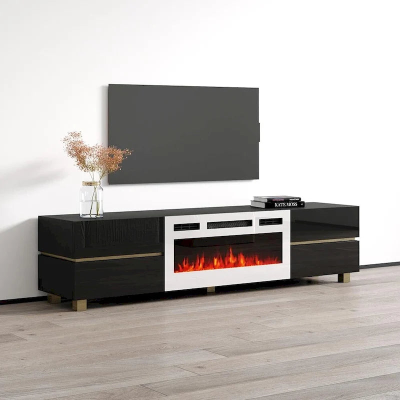 Meuble TV avec cheminée électrique Bono 01 WH-EF