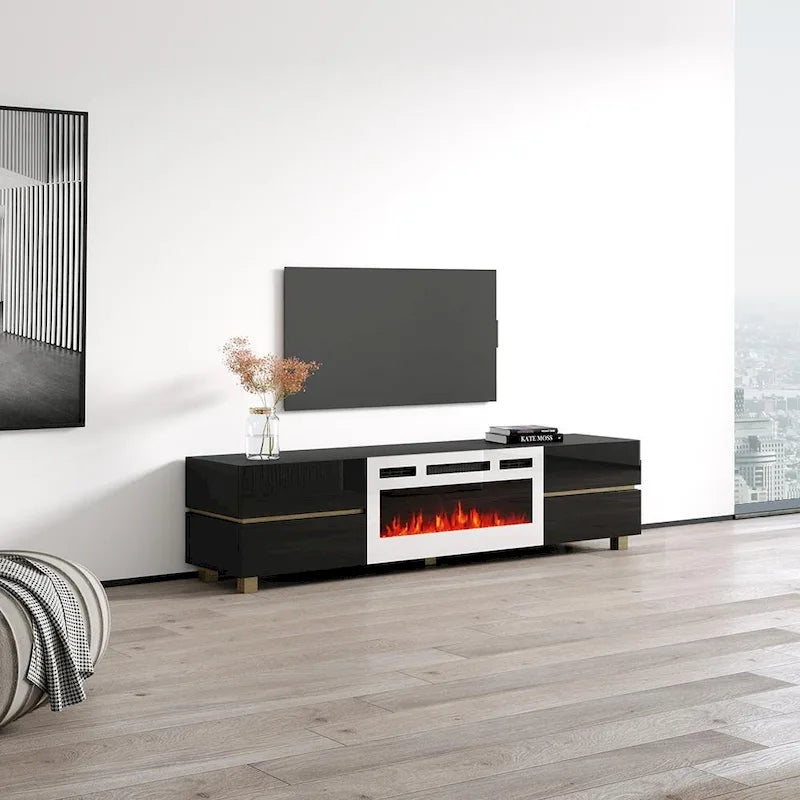 Meuble TV avec cheminée électrique Bono 01 WH-EF