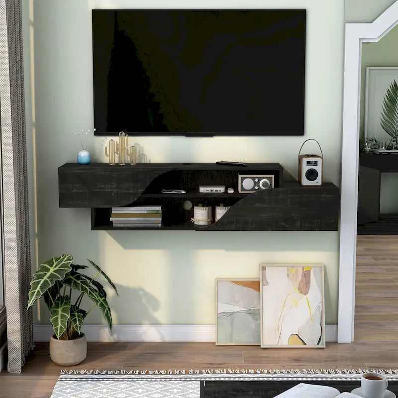 Meuble TV flottant Denhour DH BASIC Transitional à 2 étagères de 150 cm