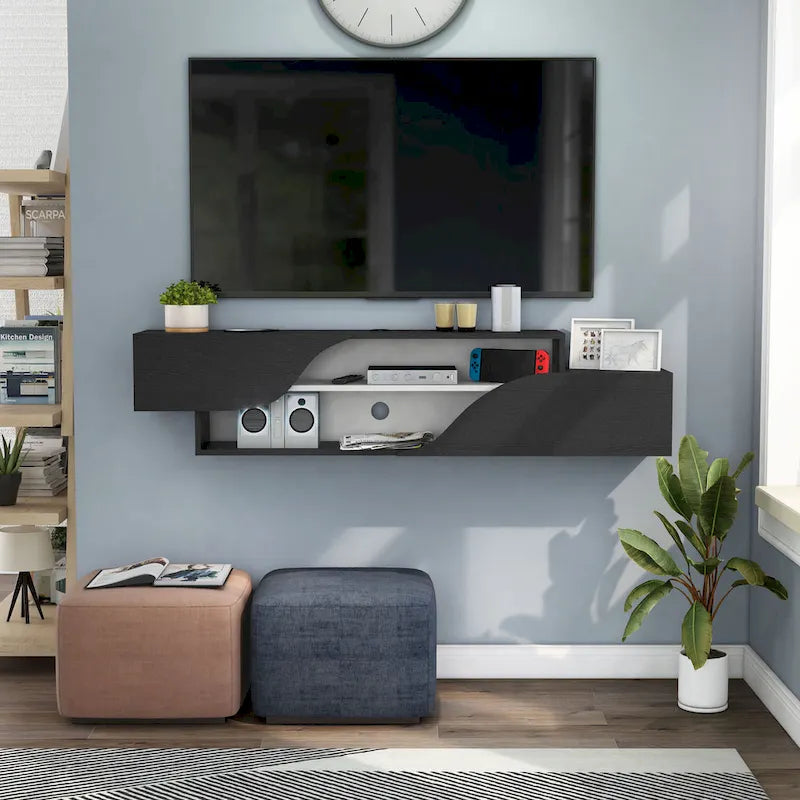 Meuble TV flottant Denhour DH BASIC Transitional à 2 étagères de 150 cm