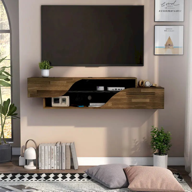 Meuble TV flottant Denhour DH BASIC Transitional à 2 étagères de 150 cm