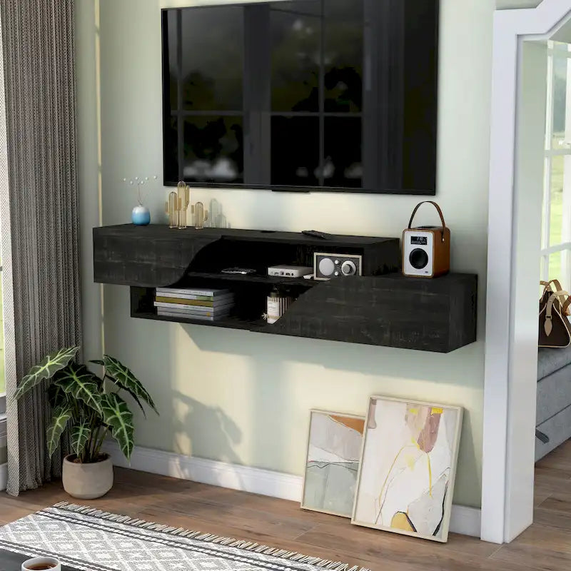 Meuble TV flottant Denhour DH BASIC Transitional à 2 étagères de 150 cm
