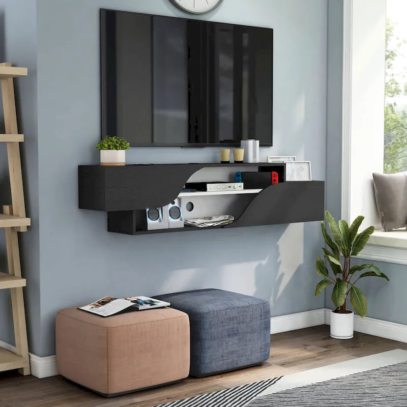 Meuble TV flottant Denhour DH BASIC Transitional à 2 étagères de 150 cm