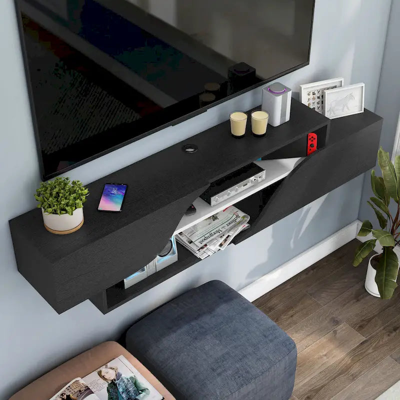 Meuble TV flottant Denhour DH BASIC Transitional à 2 étagères de 150 cm