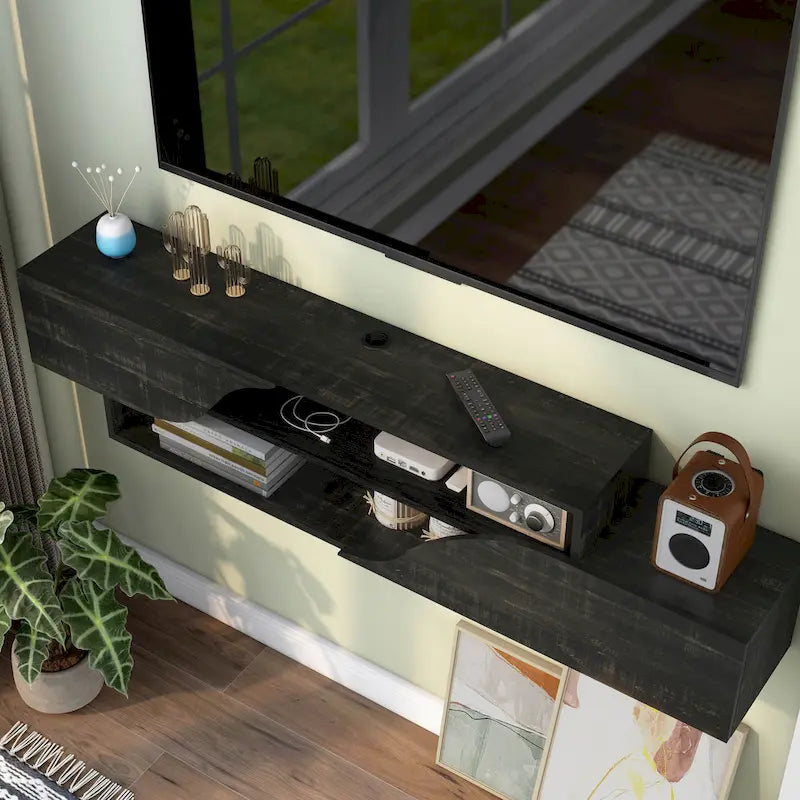 Meuble TV flottant Denhour DH BASIC Transitional à 2 étagères de 150 cm