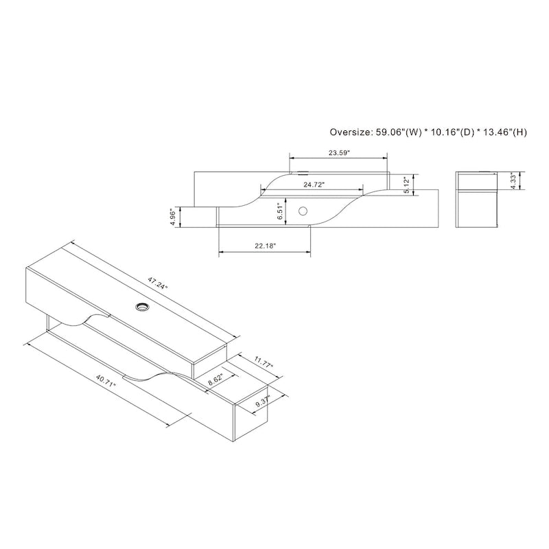 Meuble TV flottant Denhour DH BASIC Transitional à 2 étagères de 150 cm