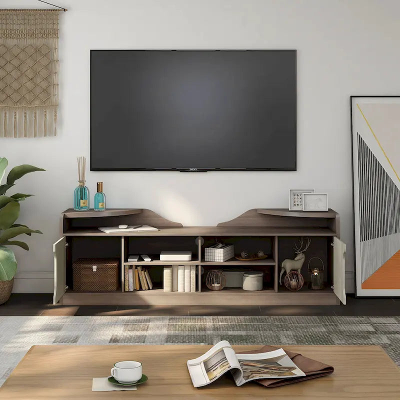 Meuble TV multifonctionnel Fetz Rustic de 72 pouces avec rangement par Furniture of America