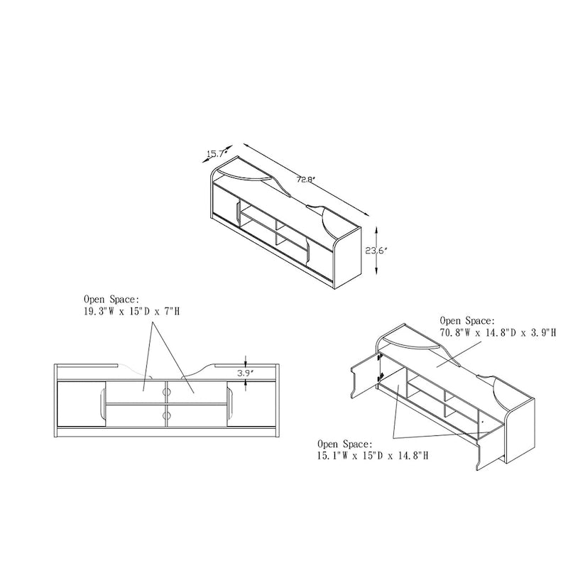 Meuble TV multifonctionnel Fetz Rustic de 72 pouces avec rangement par Furniture of America