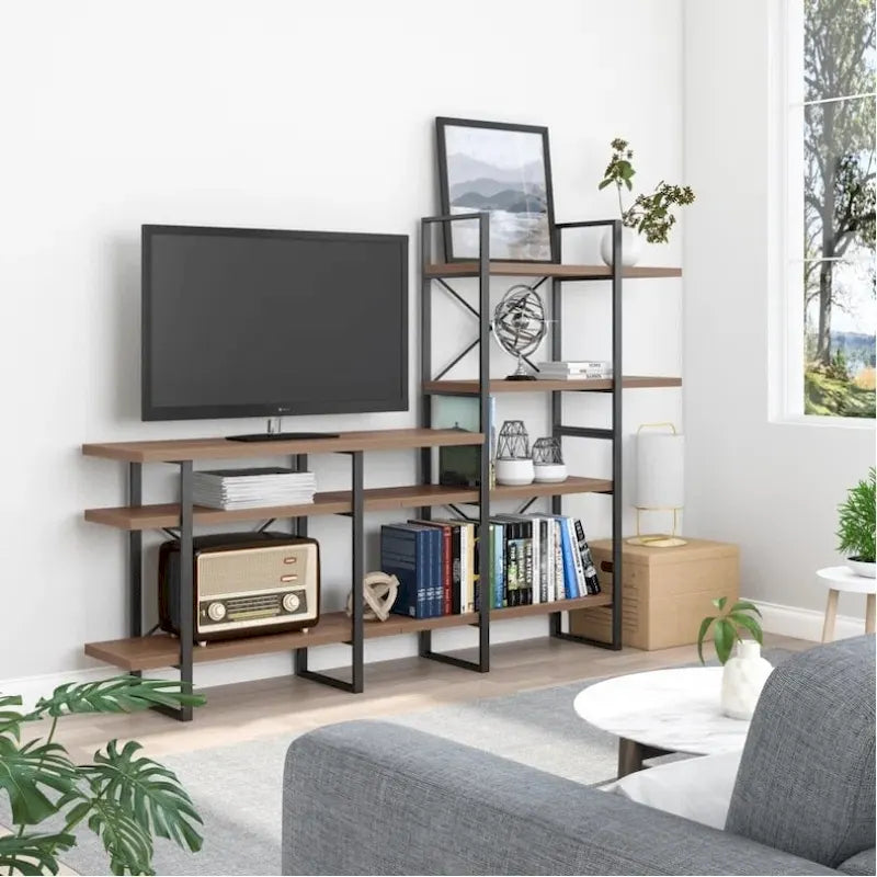 Meuble TV Lotus Entertainment avec bibliothèque à 4 niveaux jusqu'à 55 pouces - 82.7*13.8*56.7 pouces