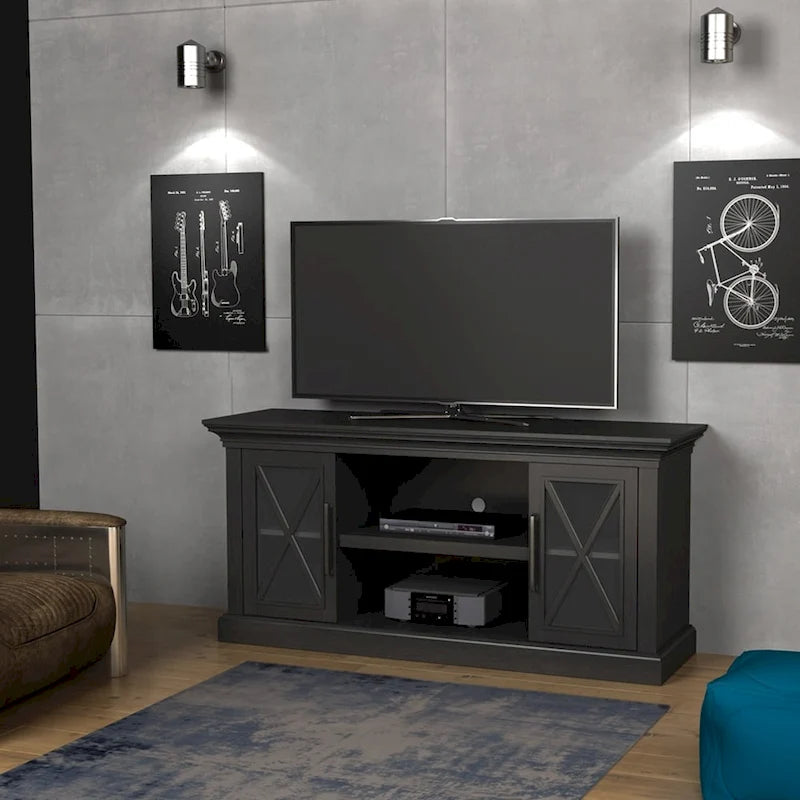 Meuble TV Cottage Grove pour téléviseurs jusqu'à 65 pouces, Noir