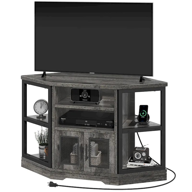 Meuble TV d'angle Moasis Farmhouse pour téléviseurs jusqu'à 55 pouces Meuble console de divertissement en bois
